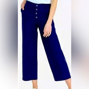 J.Crew Blue Cotton Wide Leg Button Front Pants Sz 30